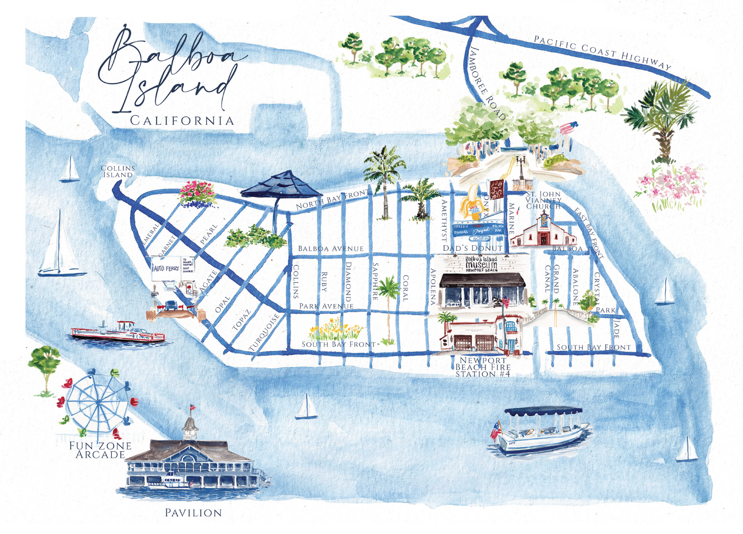 Balboa Island Map Print 8x10 Matte
