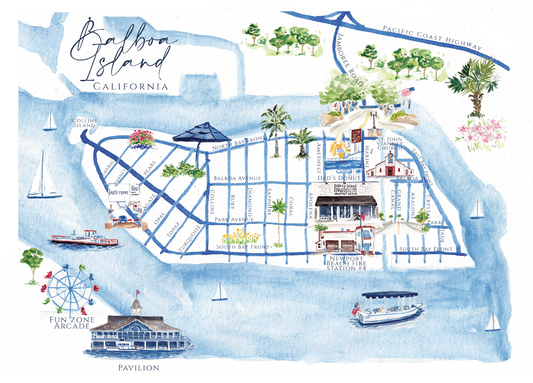 Balboa Island Map Print 8x10 Matte
