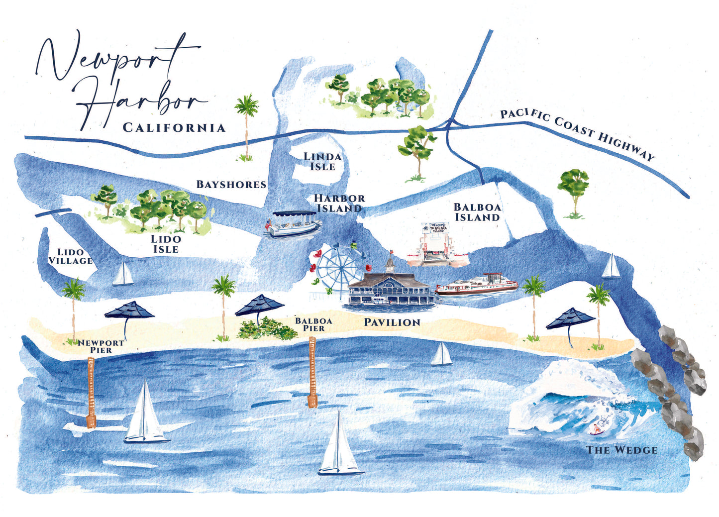 Newport Harbor Map Print 8x10 with Matte