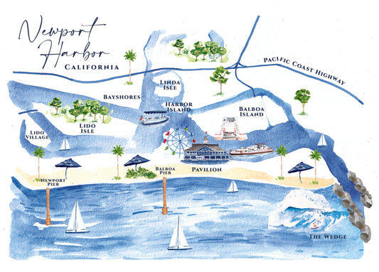 Newport Harbor Map Print 8x10 with Matte